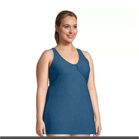 Lands’ End Plus Size textured O ring swim dress soft cup adjustable straps 2X - Picture 8 of 8